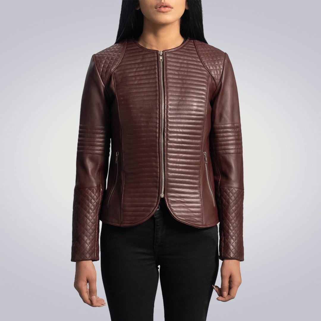 Women's Cityscape Nexi Quilted Burgundy Leather Jacket - The Urban Tannery